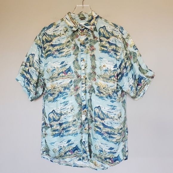 Hilo Hattie Men's 100% Silk Hawaiian Print Button Down Short Sleeve Camp Shirt - Picture 7 of 7